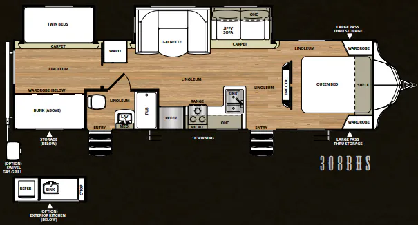 2016 Forest River Vibe 308BHS floor plan