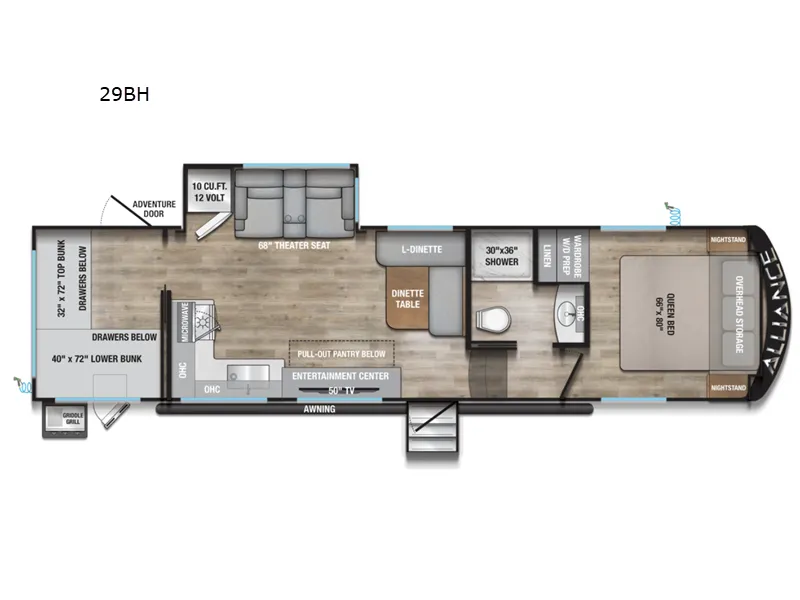 2026 Alliance RV Avenue All-Access 29BH - Floor plan