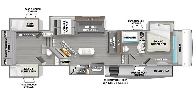 2022 Forest River Sandpiper Luxury 388BHRD - Floor plan