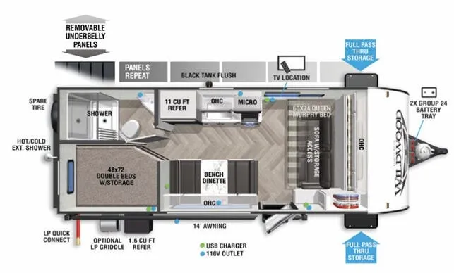 2022 Forest River Wildwood FSX 179DBK - Floor plan