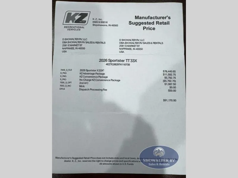 2026 KZ Sportster X 33X - Photo 2