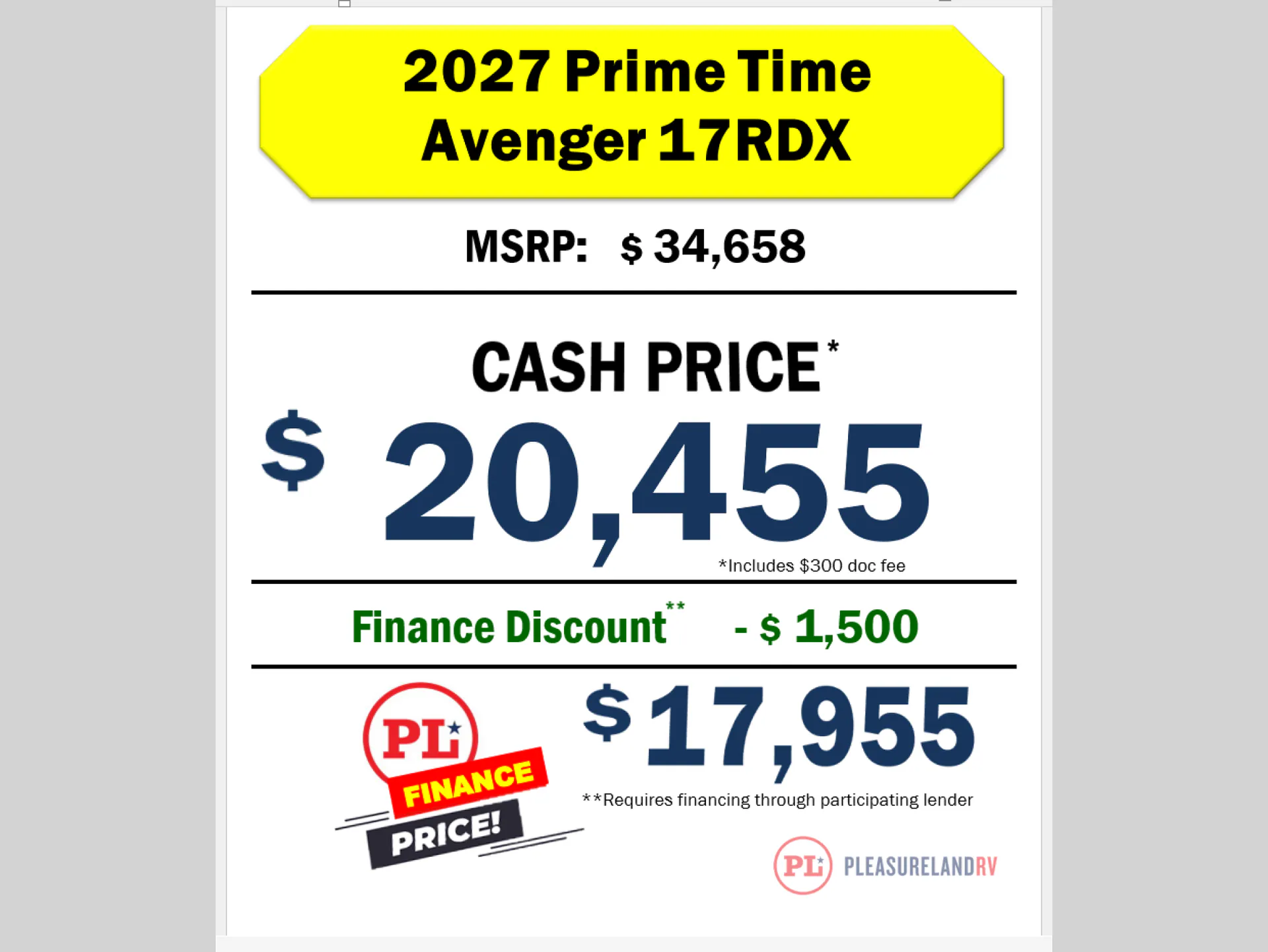 2027 Forest River Avenger LT 17RDX dealer photo 2 from Pleasureland RV Center