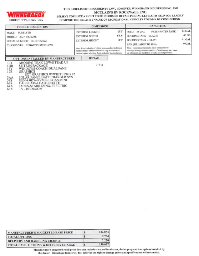 2027 Winnebago Sunflyer 22RS - Photo 4
