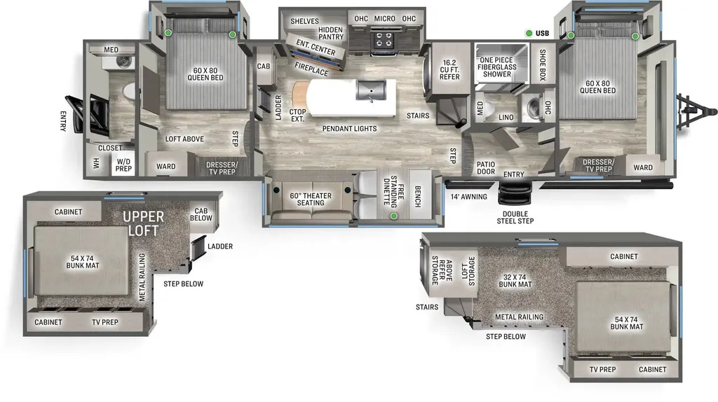 2027 Forest River Sandpiper Destination Trailers 41DUPLEX floor plan