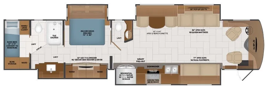 Fleetwood Discovery LXE 44B floor plan