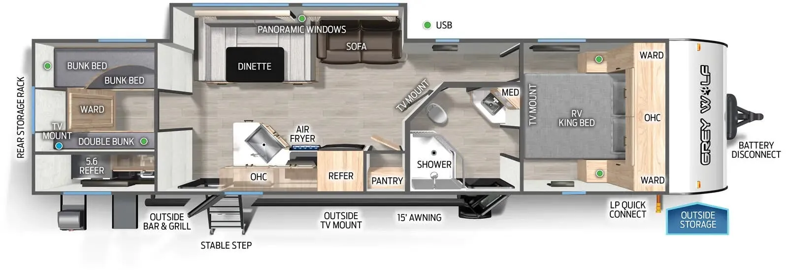 Forest River Cherokee Grey Wolf Black Label 29TEBL floor plan