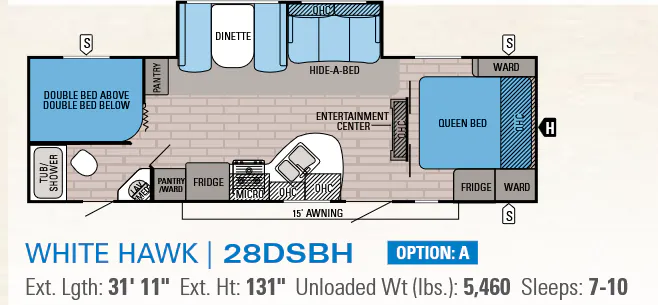 Jayco White Hawk 28DSBH floor plan