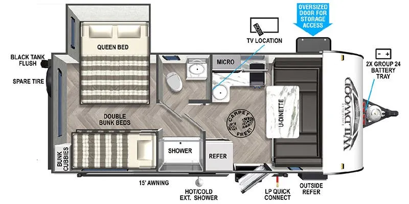 2022 Forest River Wildwood FSX 176QBHK - Floor plan