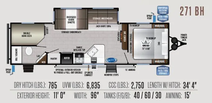 2022 East to West Della Terra 271BH - Floor plan