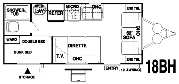 Forest River Wildwood X-Lite 18BH floor plan
