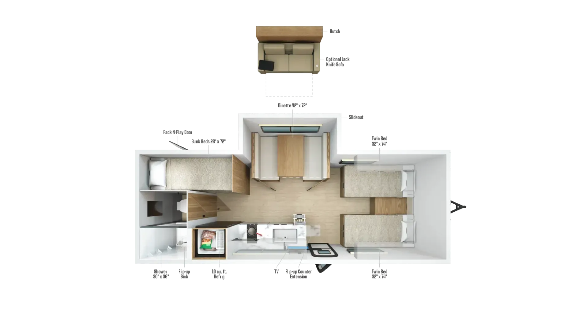 Winnebago Micro Minnie 2200TBH floor plan