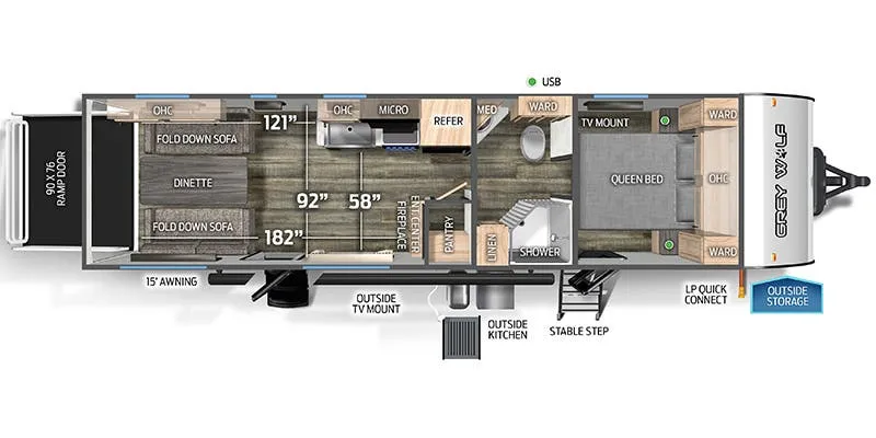 Forest River Cherokee Grey Wolf Black Label 26MBRRBL floor plan