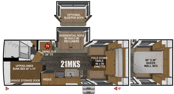 2025 Outdoors RV Creek Side Mountain Series 21MKS floor plan