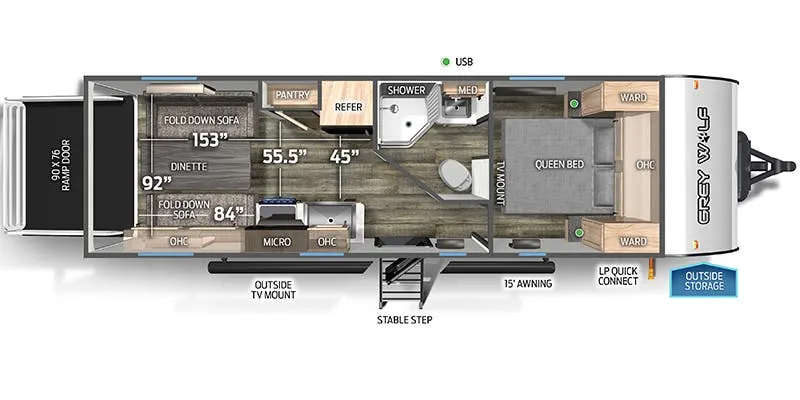2026 Forest River Cherokee Grey Wolf Black Label 22RRBL floor plan