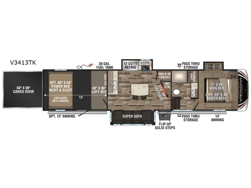 2019 KZ Venom 3413TK floor plan