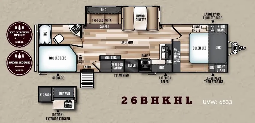 Forest River Wildwood Heritage Glen Hyper-Lyte 26BHKHL floor plan