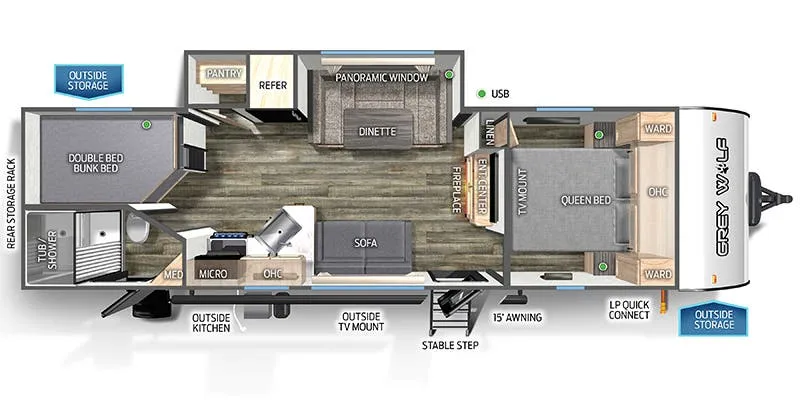 2023 Forest River Cherokee Grey Wolf 26BRB floor plan