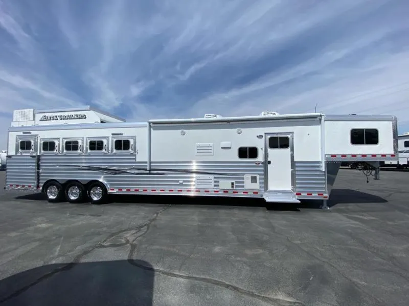 2025 Elite 5 Horse Gooseneck Trailer Aluminum Build, 8' Hayrack, Premium - Main photo