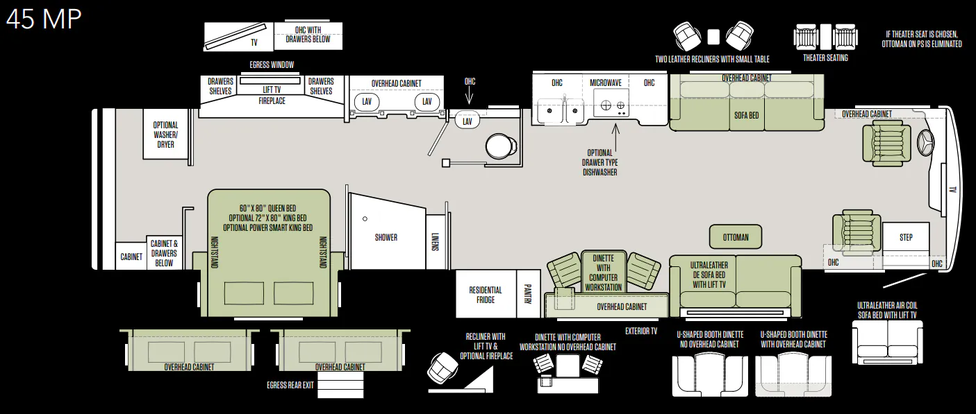 Tiffin Allegro Bus 45 MP (Cummins X15) floor plan
