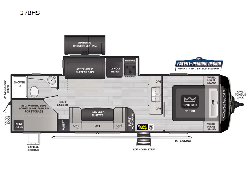 2023 Keystone RV Cougar Half-Ton 27BHS - Floor plan