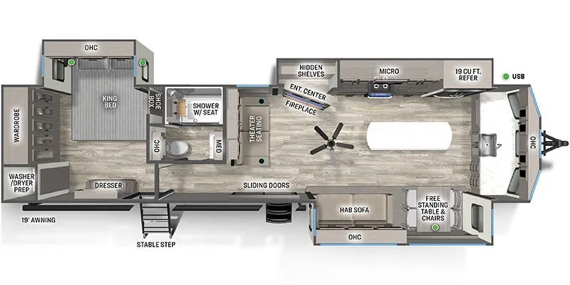 Forest River Sandpiper Destination 402FK floor plan
