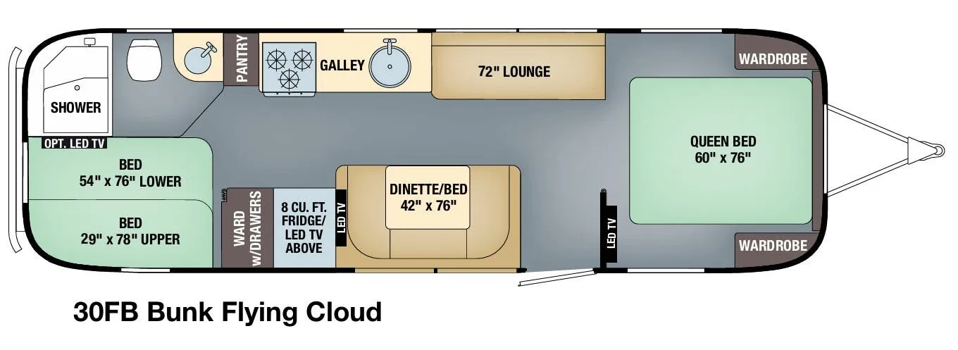 Airstream Flying Cloud 30FB Bunk floor plan