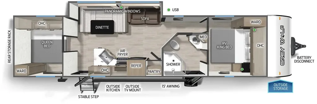 2027 Forest River Cherokee Grey Wolf Black Label 29QBBL floor plan