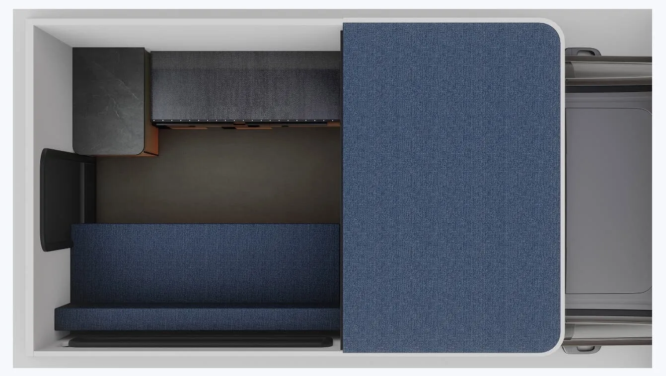 Four Wheel Camper Swift ROLL OVER COUCH floor plan