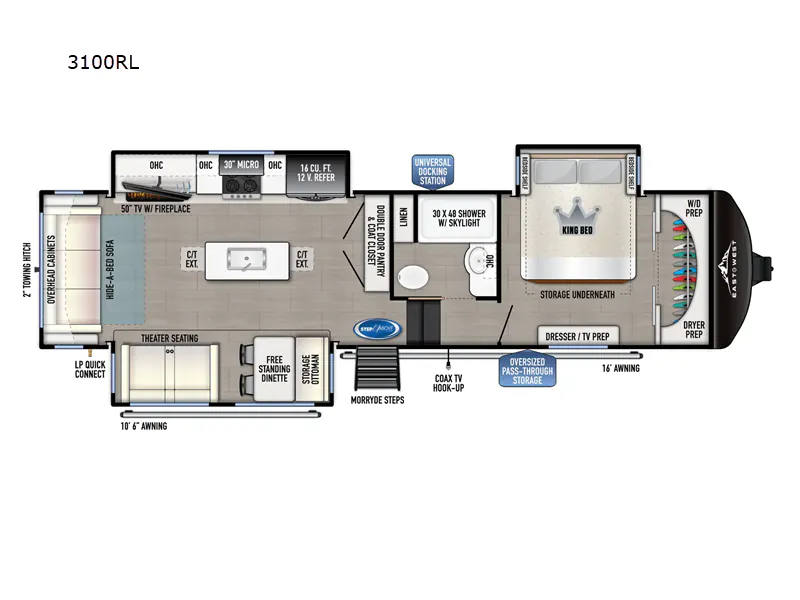 2024 East to West Blackthorn 3100RL - Floor plan