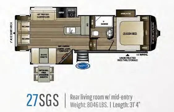 2020 Keystone RV Cougar Half-Ton 27SGS floor plan