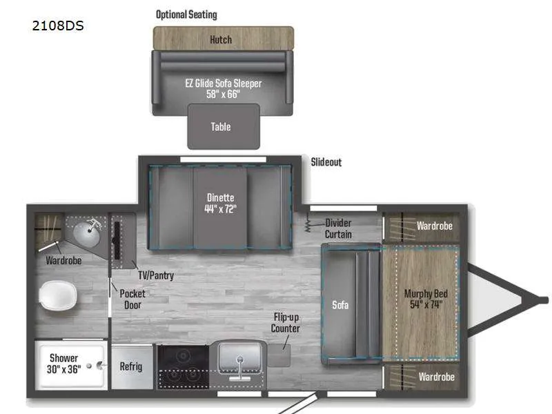 2022 Winnebago Micro Minnie 2108DS floor plan