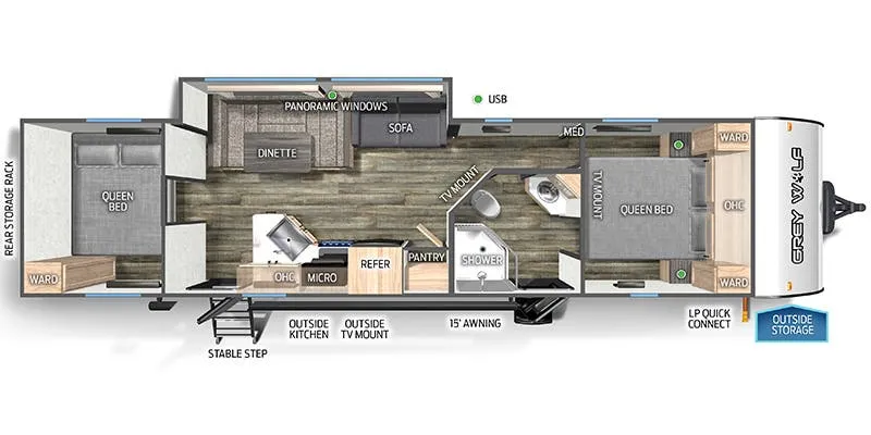 Forest River Cherokee Grey Wolf Black Label 29QBBL floor plan