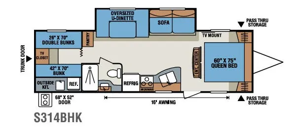 K-Z Sportsmen S314BHK floor plan