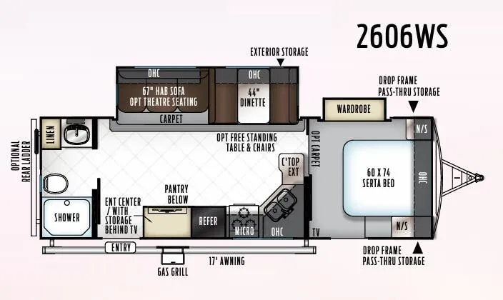 Forest River Rockwood Ultra Lite 2606WS floor plan