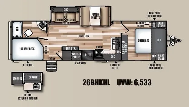 Forest River Wildwood Heritage Glen Hyper-Lyte 26BHKHL floor plan