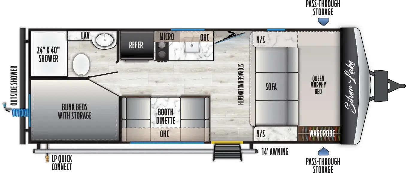 East to West Silver Lake LE 1610BHLE floor plan