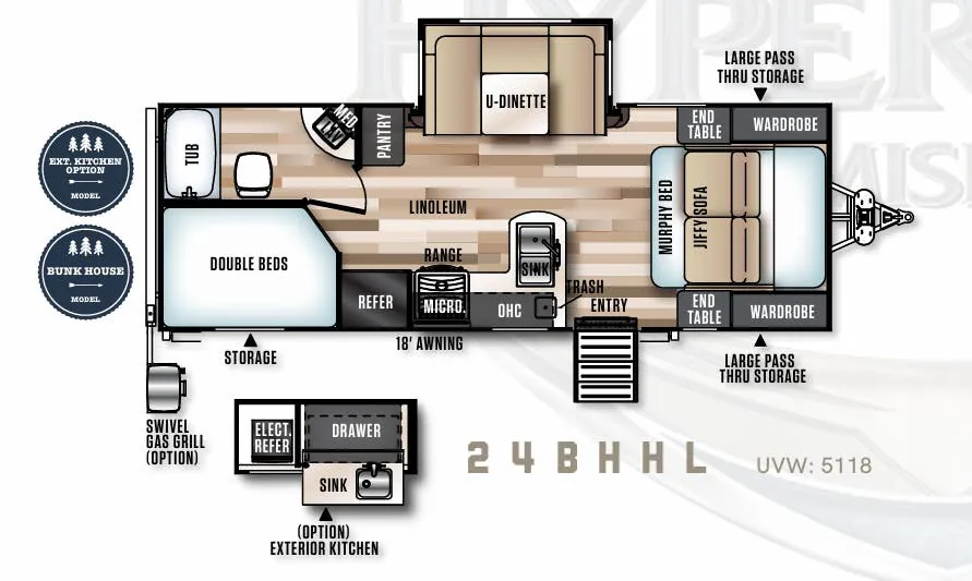 Forest River Wildwood Heritage Glen Hyper-Lyte Hemisphere 24BHHL floor plan