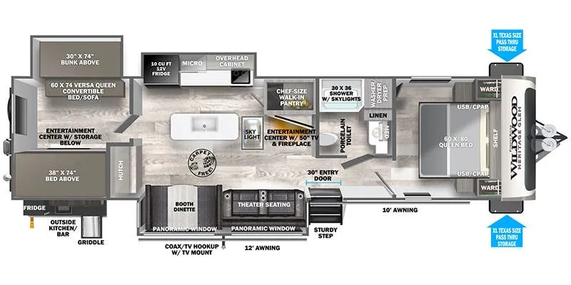 2023 Forest River Wildwood Heritage Glen 310BHI floor plan