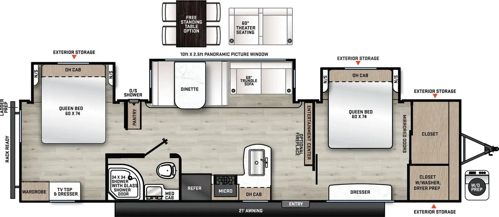 Coachmen Catalina Legacy Edition 343BHTS (2 Queen Beds) floor plan