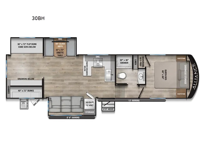 2026 Alliance RV Avenue All-Access 30BH floor plan