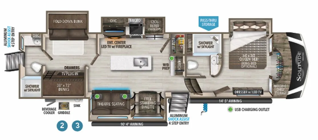 Grand Design Solitude S-Class 3950BH-R floor plan