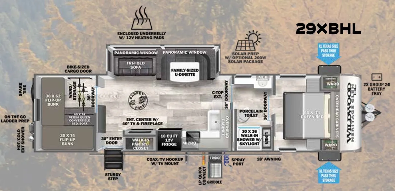 Forest River Wildwood Heritage Glen Hyper-Lyte 29XBHL floor plan