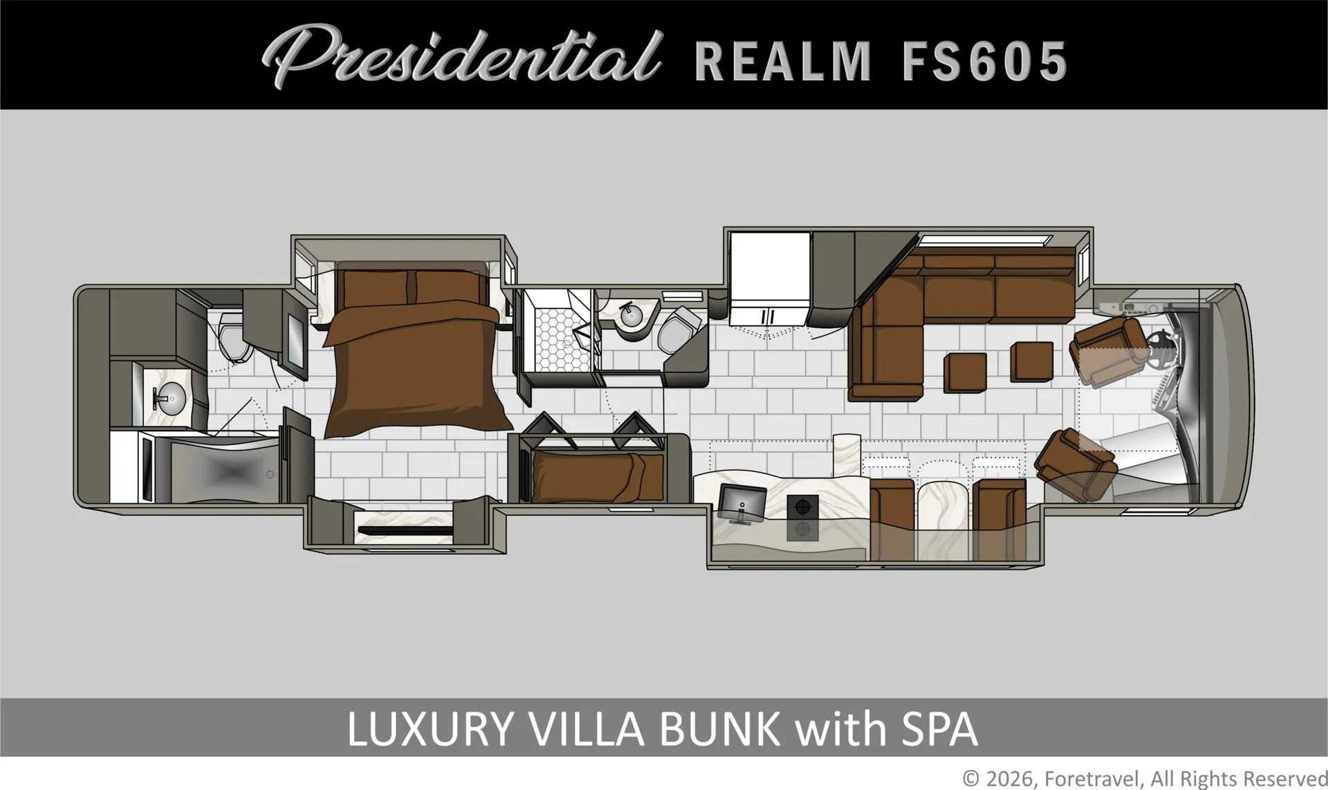 Foretravel Realm Presidential LVB W/ SPA floor plan