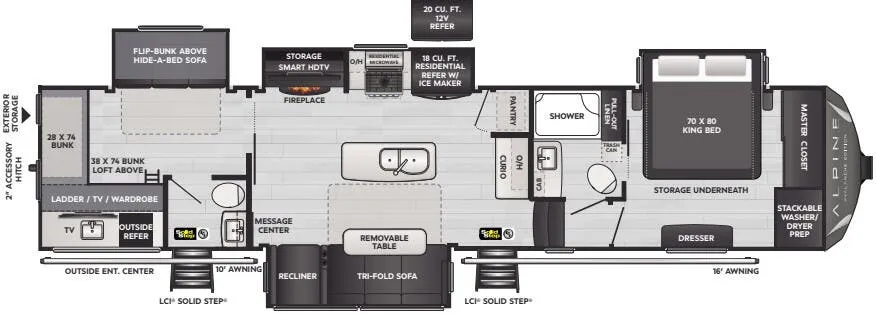 Keystone Alpine Avalanche Edition 378BH floor plan