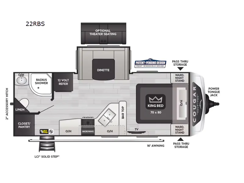 2025 Keystone Cougar Half-Ton East 22RBS - Floor plan