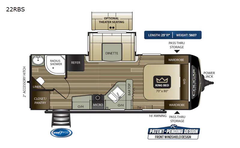 2020 Keystone RV Cougar Half-Ton 22RBS - Floor plan