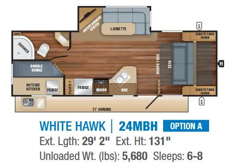 Jayco White Hawk 24MBH floor plan