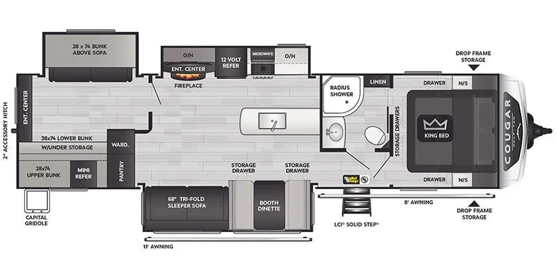 Keystone Cougar Half-Ton East 34TSB floor plan