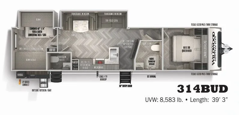 Forest River Wildwood Heritage Glen 314BUD floor plan