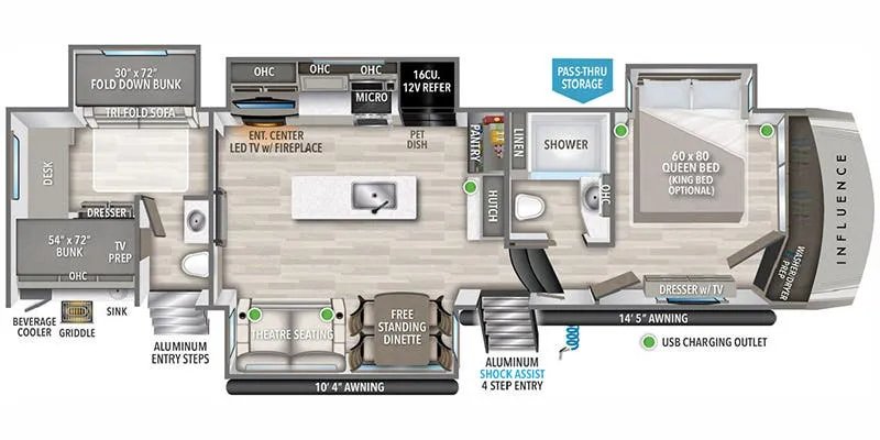 2024 Grand Design Influence 4003BH - Floor plan